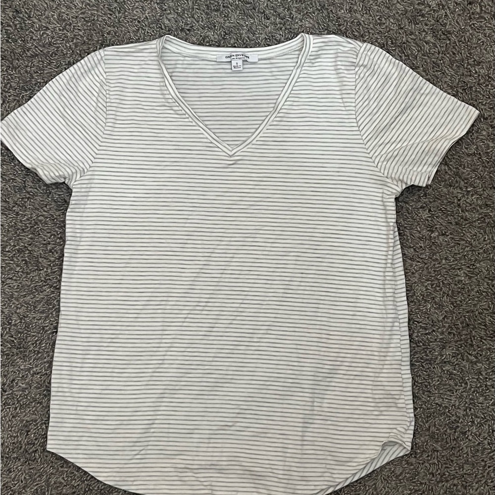 Green Envelope Gray Striped V-Neck Tee